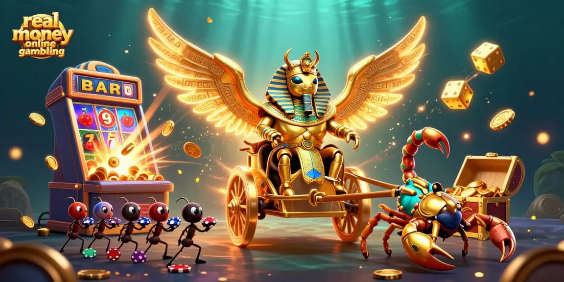 Experience real money online gambling with this vibrant 3D casino scene featuring magical elements and excitement.