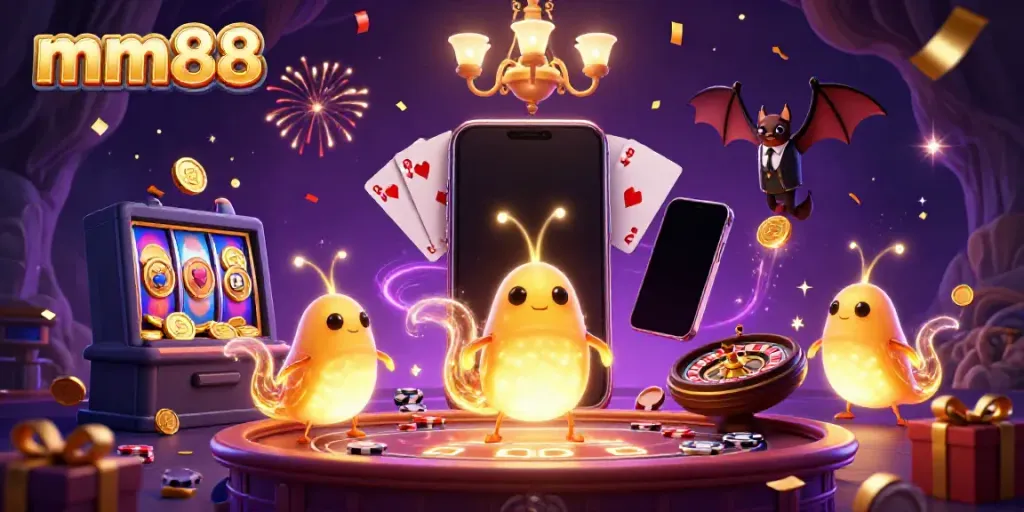 Experience excitement at mm88 casino with glowworms lighting up a vibrant gaming cave.