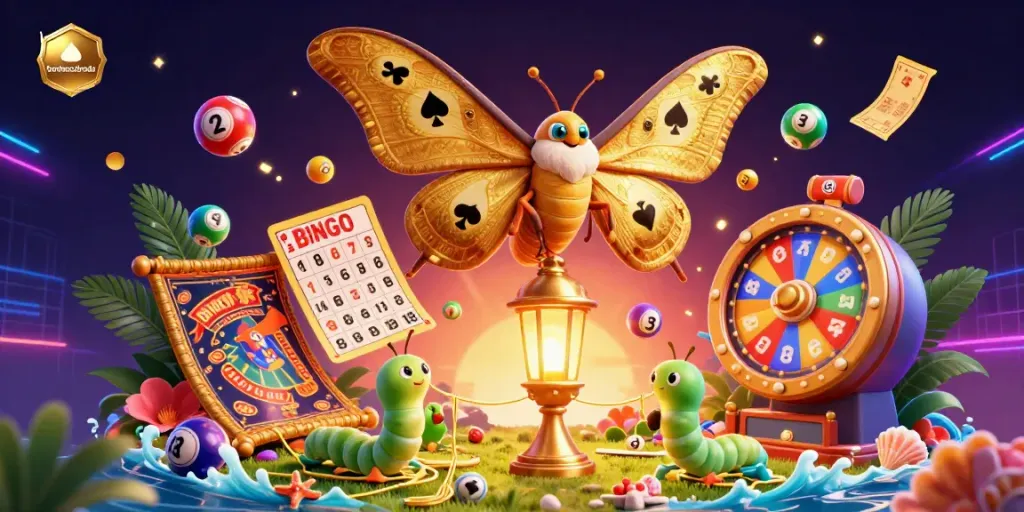 Engage with bordnercolorado's dynamic casino theme featuring vibrant lottery elements and a captivating moth character.