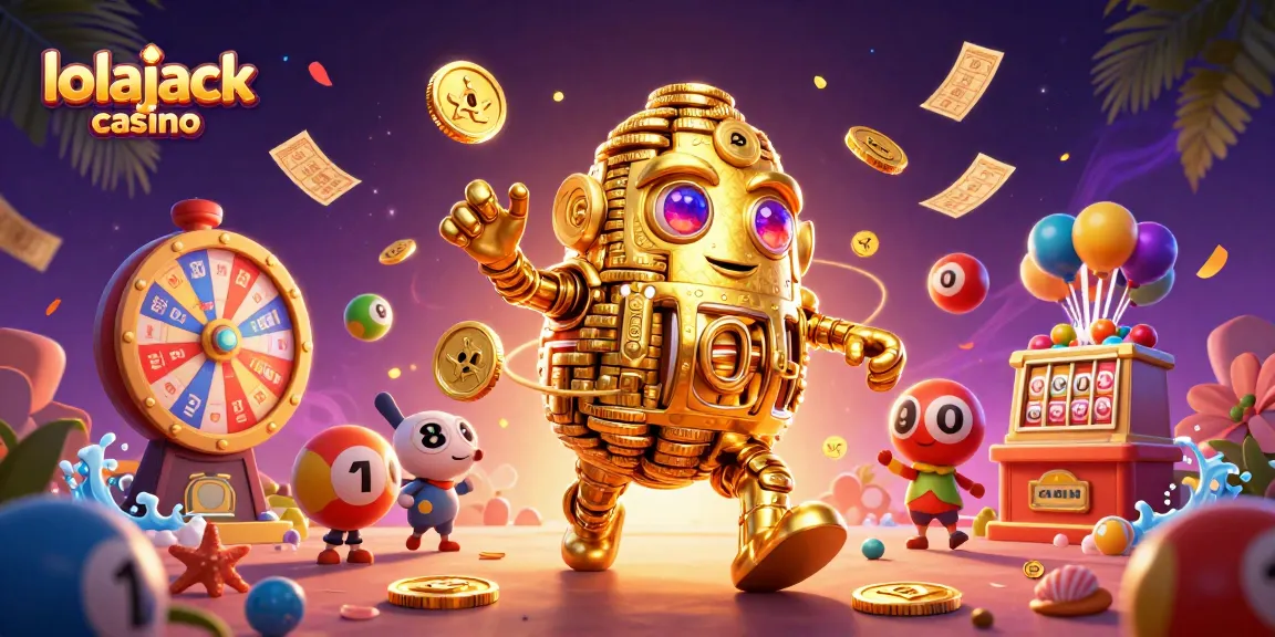 Experience the thrill of lolajack casino with vibrant games and dynamic elements in a colorful illustration.