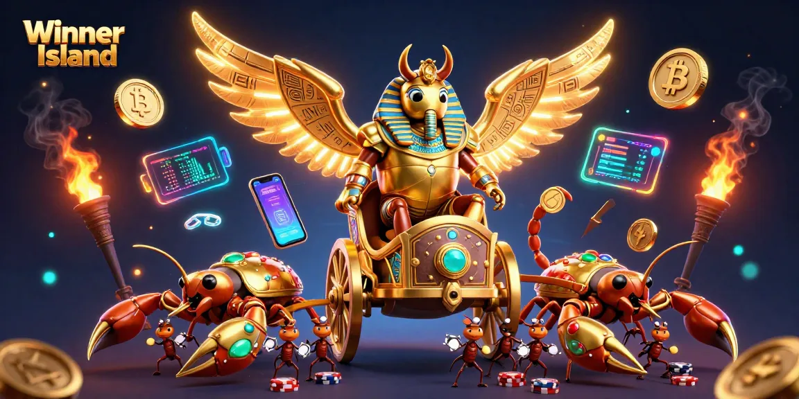 Experience the excitement of Winner Island with vibrant 3D characters and casino-themed elements.
